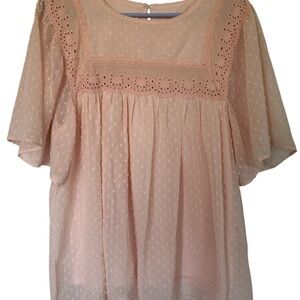 Amazon Pink Flutter Sleeve Blouse with Bib Collar